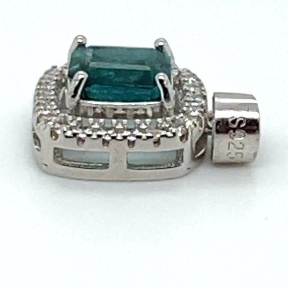 Blue Tourmaline 1.01ct White Gold Finish Solid 925 Sterling Silver Pendant - Picture 7 of 7